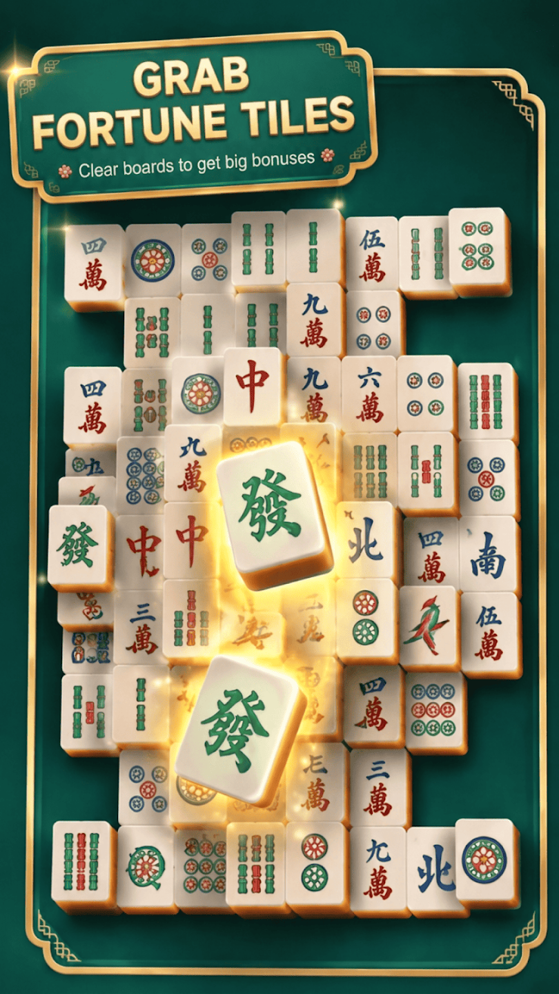 Mobile game tile matching scene with fortune tiles